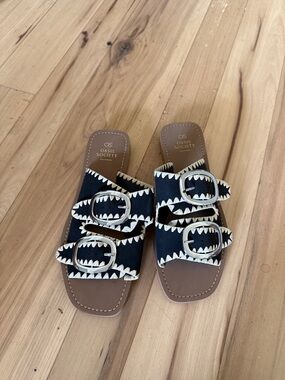 Society Black and Brown Double-Buckle Flat Sandals